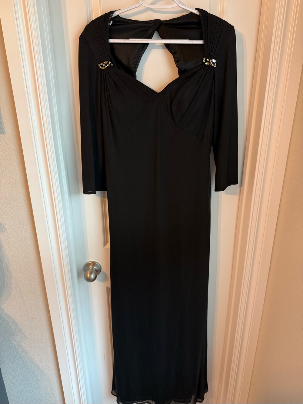 kathy ireland Black Long Sleeve Evening Gown with Beaded Accents